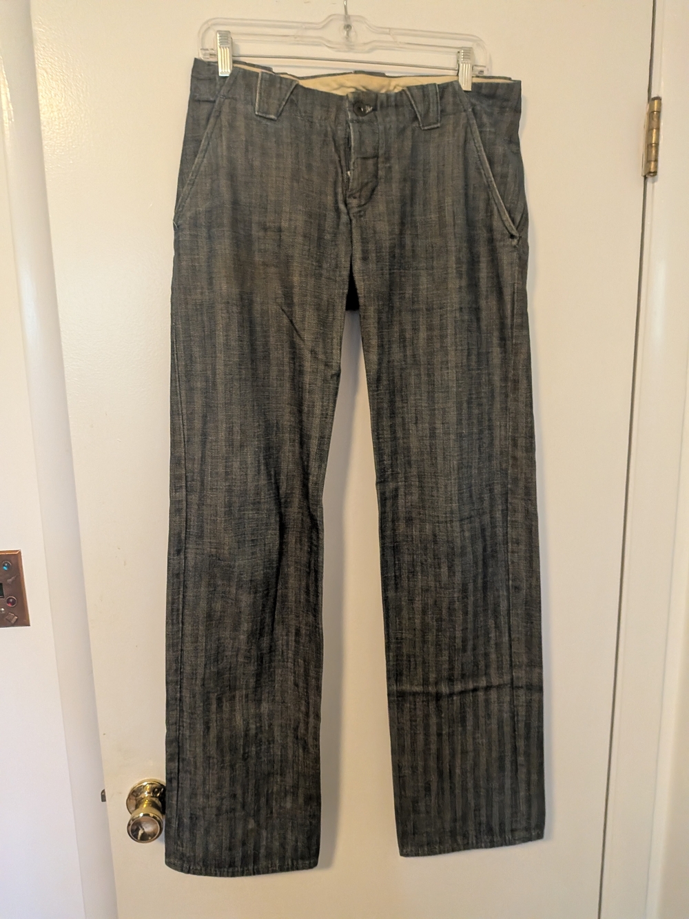 Rogan Herringbone Striped Denim Trousers Button Fly Straight Leg Made in USA